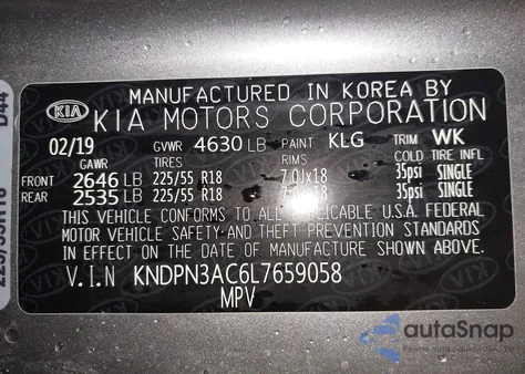 2020 Kia Sportage Ex z USA, uszkodzony, nr VIN KNDPN3AC6L7659058